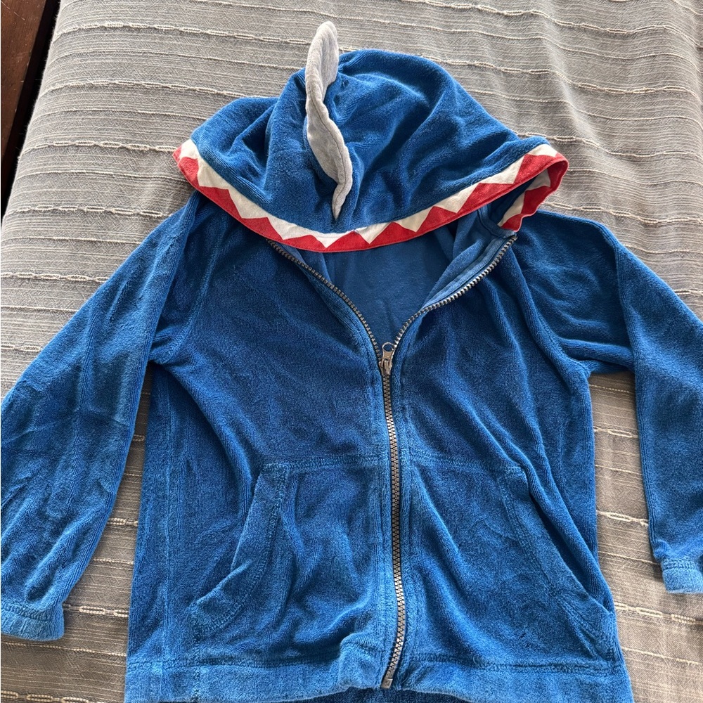 Hanna Andersson Blue Shark Hooded Zip Jacket with Red & White Trim